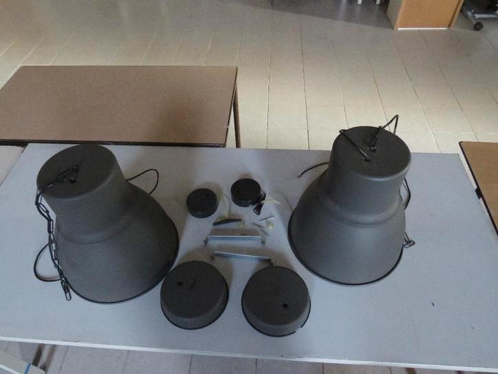 Set stoere hanglampen, Huis en Inrichting, Lampen | Hanglampen, Zo goed als nieuw, Minder dan 50 cm, Metaal, Ophalen of Verzenden