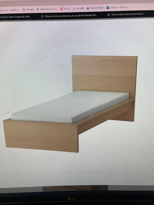 Lit Malm IKEA 90x200 cm - sommier + matelas inclus, Maison & Meubles, Chambre à coucher | Lits, Utilisé, Une personne, 90 cm, 200 cm