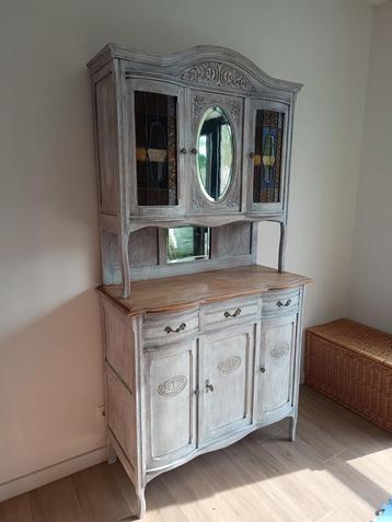 Vintage buffetkast met loodglas & spiegel beschikbaar voor biedingen