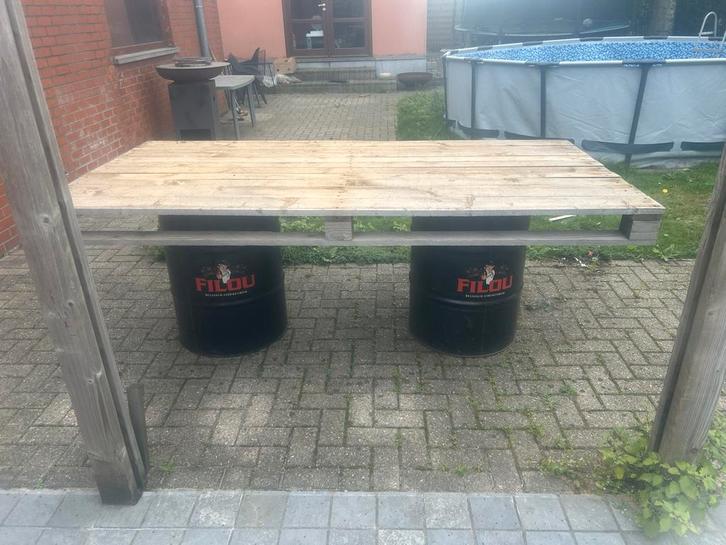2x Stevige Houten Tuin-/Feesttafels Pallet Statafels, Huis en Inrichting, Tafels | Statafels, Gebruikt, Ophalen
