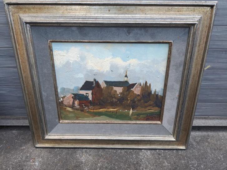 Huile sur panneau village signe Louis henno, Antiek en Kunst, Kunst | Schilderijen | Klassiek, Ophalen of Verzenden
