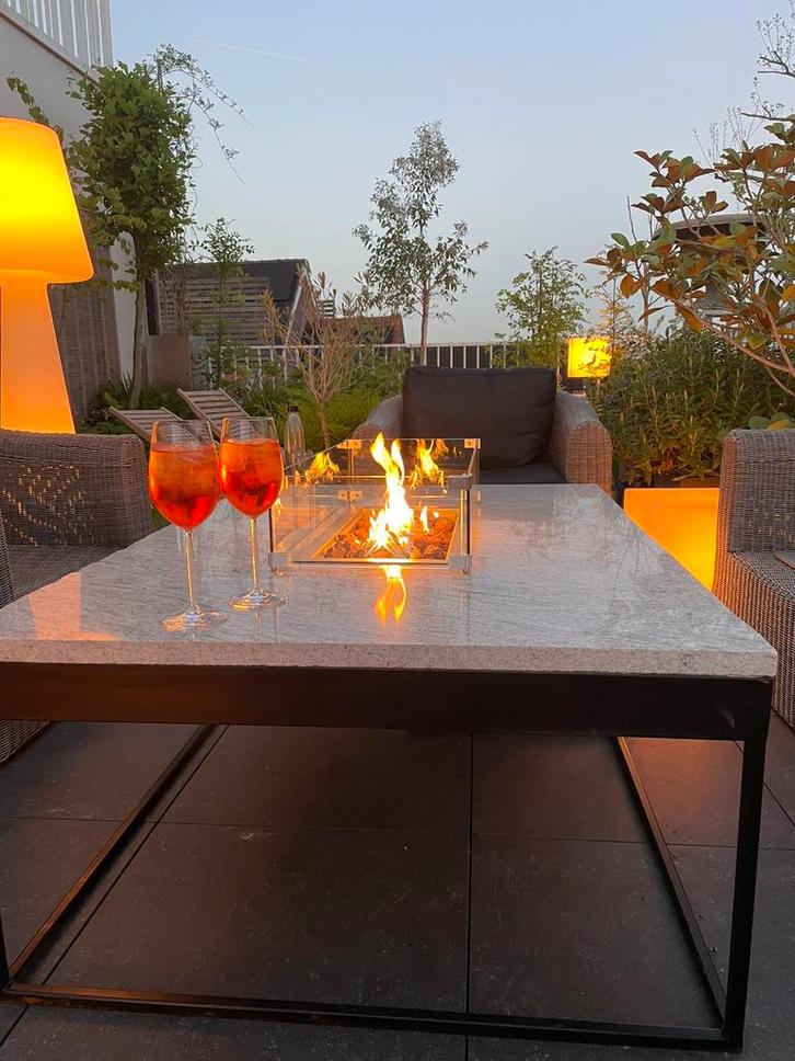 Stijlvolle vuurtafel - Staal en Natuursteen, Tuin en Terras, Vuurtafels, Ophalen