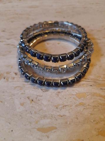 3 armbanden met strass-steentjes zwart/doorzichtig