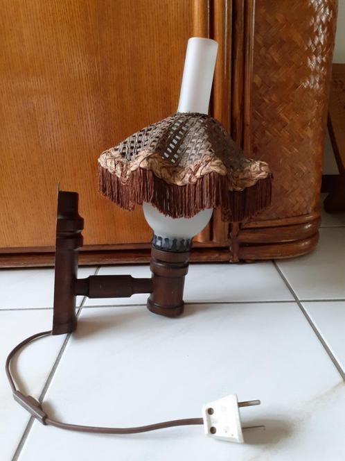 Wandlamp, donkerbruin, Huis en Inrichting, Lampen | Wandlampen, Gebruikt, Glas, Hout, Stof, Overige materialen, Ophalen of Verzenden