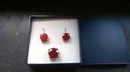 Set van zilveren oorbellen en hanger rode steen, Hangers, Nieuw, Ophalen of Verzenden, Zilver