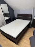 Lit double avec matelas, Huis en Inrichting, Slaapkamer | Bedden, Ophalen, Bruin, Tweepersoons, 140 cm
