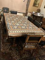 Antieke tafel met lederen stoelen (10x), Ophalen