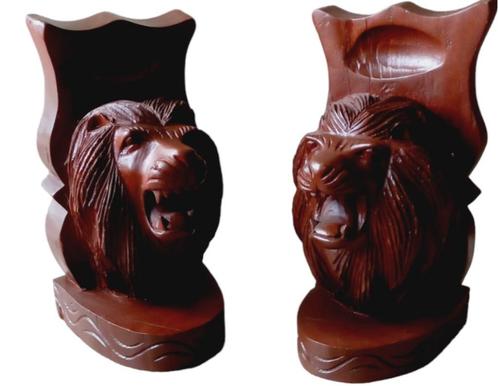 paar handgesculpteerde "Leeuwen" boekensteunen, Antiek en Kunst, Kunst | Beelden en Houtsnijwerken, Ophalen of Verzenden