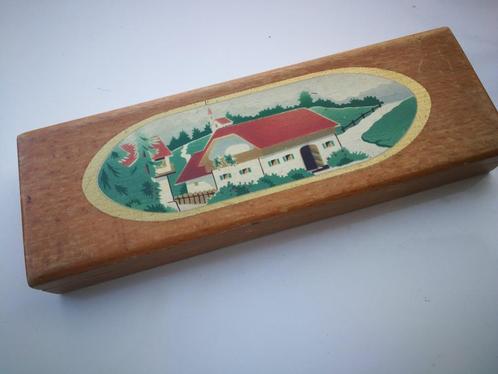 Ancien Plumier bois vintage « petit village », Antiquités & Art, Curiosités & Brocante, Enlèvement
