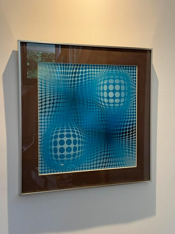 Op Kunstreproductie — Vasarely style —66,5  66,5— ingelijst, Antiek en Kunst, Kunst | Schilderijen | Abstract, Ophalen