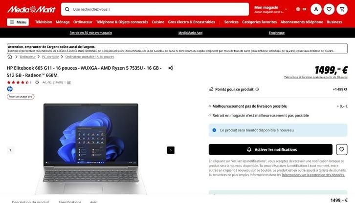 HP EliteBook 665 G11 (ABSOLUMET NEUF), Computers en Software, Windows Laptops, Nieuw, 16 inch, SSD, 3 tot 4 Ghz, 16 GB, Azerty