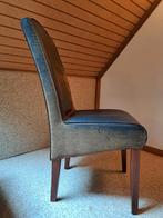 4 bruine lederen eetkamer stoelen in nieuwstaat, Ophalen, Bruin, Hout, Zo goed als nieuw