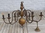 Oude Vintage kroonluchter koper messing6 arms op te knappen., Ophalen of Verzenden, Gebruikt, Metaal