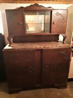 vintage kast met vitrine en marmer tablet., Huis en Inrichting, Ophalen, Gebruikt