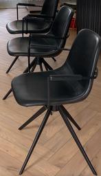 Zwarte leren stoelen, Huis en Inrichting, Stoelen, Gebruikt, Zwart, Leer, Ophalen of Verzenden