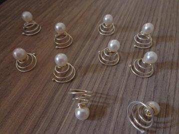 épingles à cheveux en spirale - perles nacrées blanches (10)