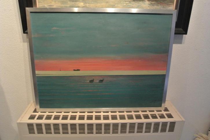 Schild.A.v.d.Munnik Ged.1984 Zeegezicht/Zwarte Zwanen, Antiek en Kunst, Kunst | Schilderijen | Klassiek, Ophalen of Verzenden