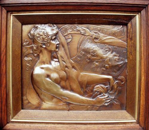 Bronzen plaquette - "Vers l'Entente" - De Rudder Isidoor., Antiek en Kunst, Kunst | Beelden en Houtsnijwerken, Ophalen of Verzenden