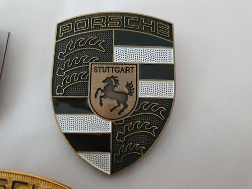 Porsche metalen capot logo +- 68 mm x +- 50 mm goud,zwart, Auto-onderdelen, Klein materiaal, Porsche, Nieuw, Ophalen of Verzenden