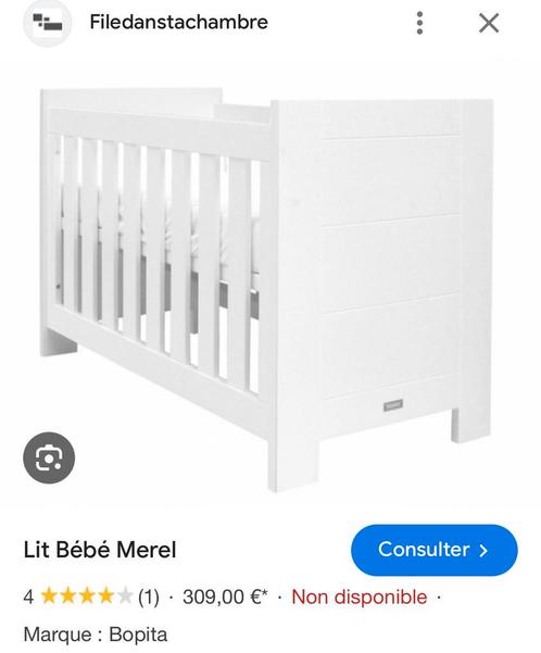 Lit bopita merel blanc 60*120, Enfants & Bébés, Chambre d'enfant | Chambres d'enfant complètes, Utilisé