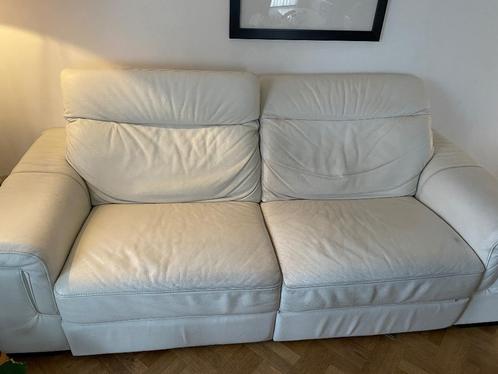 Wit Lederen salon, Huis en Inrichting, Zetels | Zetels, Gebruikt, Rechte bank, Driepersoons, 200 tot 250 cm, 75 tot 100 cm, Leer