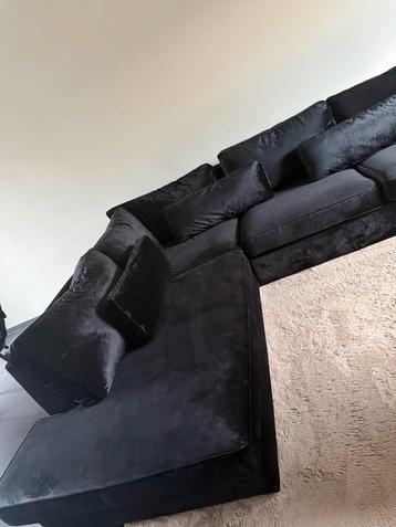 Luxe Velvet Hoekbank Zwart - ruime 4,5 zits beschikbaar voor biedingen