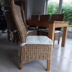 6 rieten stoelen met kussen, Comme neuf, Bois, Brun, Enlèvement