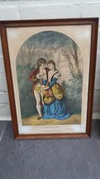antieke gekleurde litho's  duo  'confession of love', Antiek en Kunst, Kunst | Litho's en Zeefdrukken, Ophalen of Verzenden