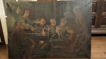 Groot antiek schilderij zonder kader 130x90cm beschikbaar voor biedingen