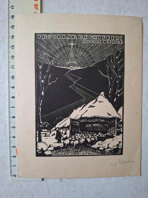 Gelegenheidsgrafiek Johan Meise "Vroolijk Kerstfeest", Antiek en Kunst, Kunst | Etsen en Gravures, Ophalen of Verzenden