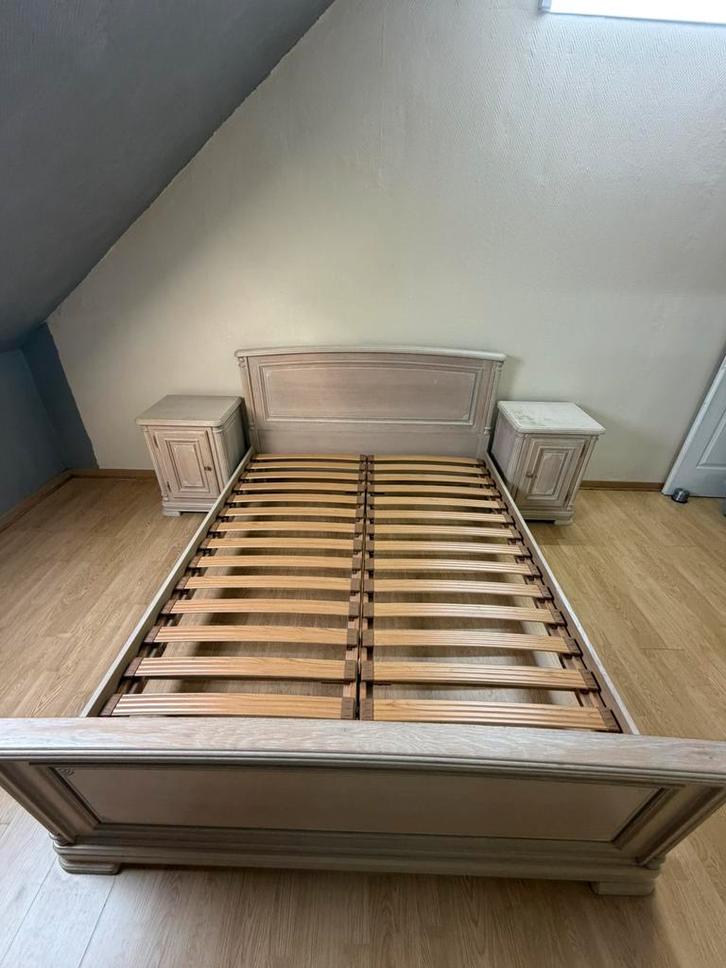 Kamerset, Huis en Inrichting, Slaapkamer | Bedden, Gebruikt, Tweepersoons, Hout, Beige, Ophalen