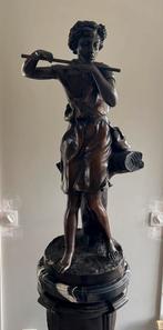 Prachtig bronzen beeld van een jonge fluitist - Marioton, Antiek en Kunst, Ophalen
