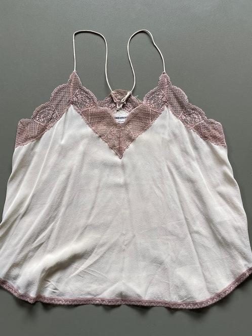ZGAN ecrukleurige matzijden top Zadig & Voltaire, roze kant, Kleding | Dames, Topjes, Zo goed als nieuw, Maat 38/40 (M), Overige kleuren