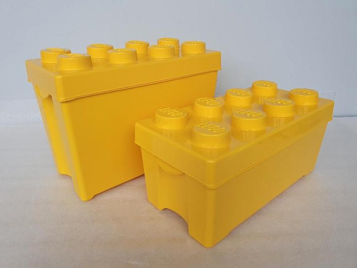 2 Gele Lego opbergdozen ca. 18 cm - 26,5 cm (geen inhoud), Kinderen en Baby's, Speelgoed | Duplo en Lego, Gebruikt, Lego, Ophalen of Verzenden