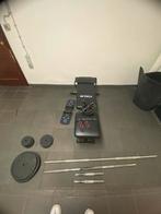 Bench + stangs + gewichten, Sport en Fitness, Fitnessmaterialen, Ophalen, Zo goed als nieuw, Halterschijven