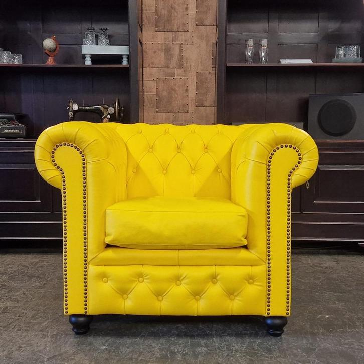 Chesterfield Brighton Fauteuil - Geel, Antiek en Kunst, Antiek | Meubels | Stoelen en Sofa's, Ophalen