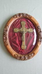 ovale kader, bol glas met kruisbeeld. 2 antieke kaders, Ophalen of Verzenden