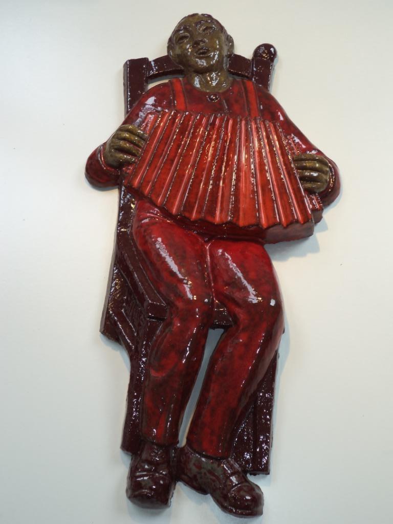 Mid-century statue terrecuite ACCORDÉONISTE J. Vandeville, Antiquités & Art, Art | Sculptures & Bois, Enlèvement ou Envoi