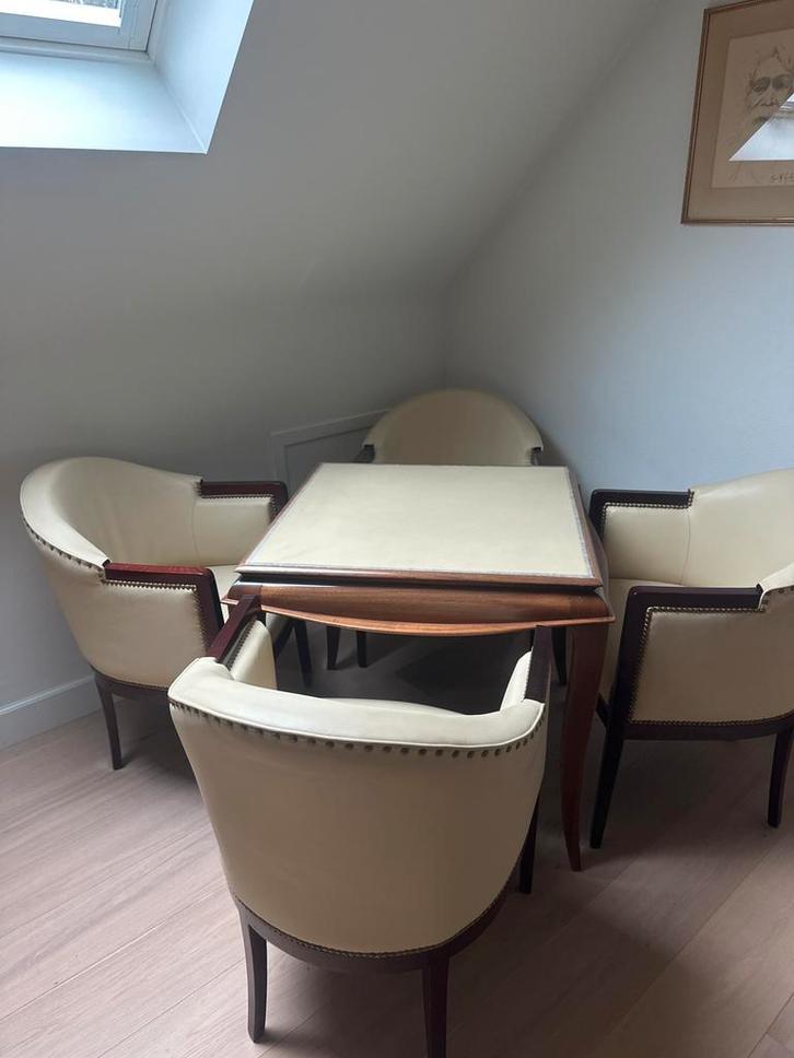 Art-deco kaarttafel en 4 clubzetels, Antiek en Kunst, Antiek | Meubels | Tafels, Ophalen