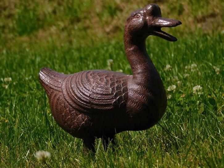 Beeld Eend - Gietijzer - Bruin, Tuin en Terras, Tuinbeelden, Dierenbeeld, Metaal, Ophalen of Verzenden