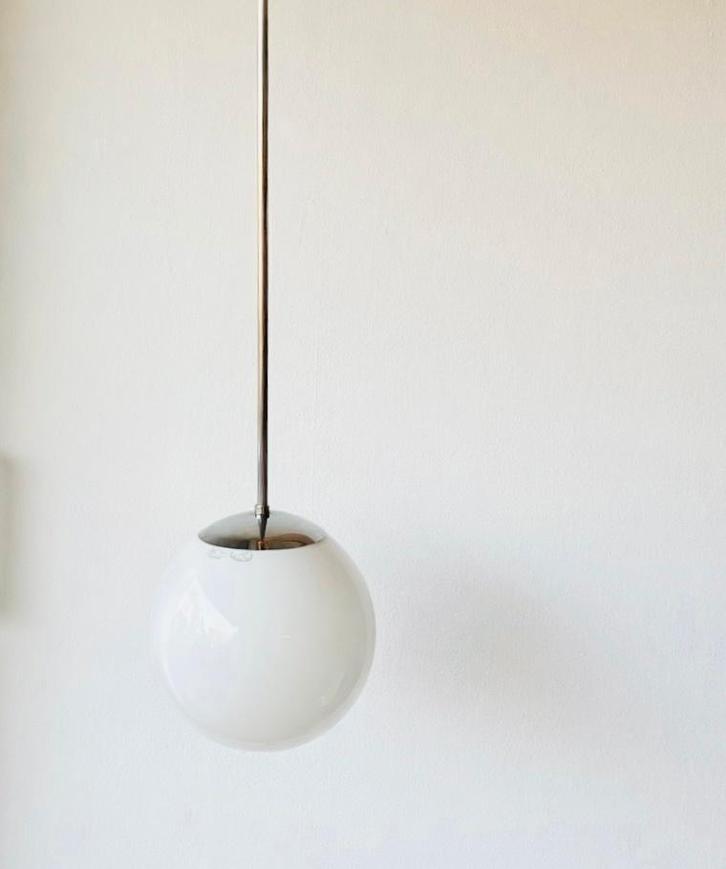 Vintage lamp, Huis en Inrichting, Lampen | Hanglampen, Gebruikt, 75 cm of meer, Glas, Metaal, Ophalen