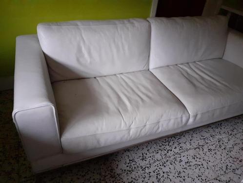 FAUTEUIL CANAPÉ 3 PLACES EN CUIR BLANC, Huis en Inrichting, Zetels | Zetels, Gebruikt, Rechte bank, Driepersoons, Leer, Metaal