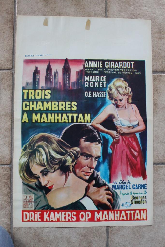 filmaffiche Trois chambres a Manhattan filmposter, Verzamelen, Posters, Zo goed als nieuw, Film en Tv, A1 t/m A3, Rechthoekig Staand