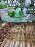 Table de jardin rustique en métal avec plateau en verre épai, Comme neuf, Enlèvement ou Envoi