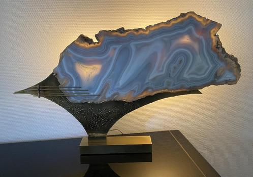 Sculptuur van verguld staal met grote agaatschijf, Antiek en Kunst, Kunst | Beelden en Houtsnijwerken, Ophalen