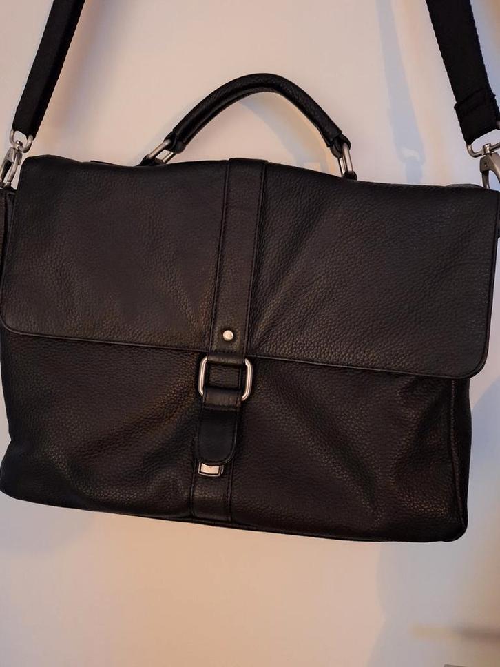 Lederen documenten- laptopdraagtas, Handtassen en Accessoires, Tassen | Schoudertassen, Zo goed als nieuw, Overige merken, Zwart