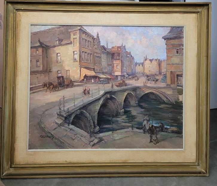 Adrien WERNAERS, geanimeerd stadsgezicht te Mechelen, Antiek en Kunst, Kunst | Schilderijen | Klassiek, Ophalen