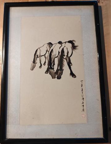 Aquarel, pentekeningrazende paarden vermoedelijk Xu Beihong  beschikbaar voor biedingen