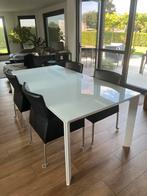 Tafel , glas en poten gelakt wit, Ophalen, Vijf personen of meer, Rechthoekig, Glas