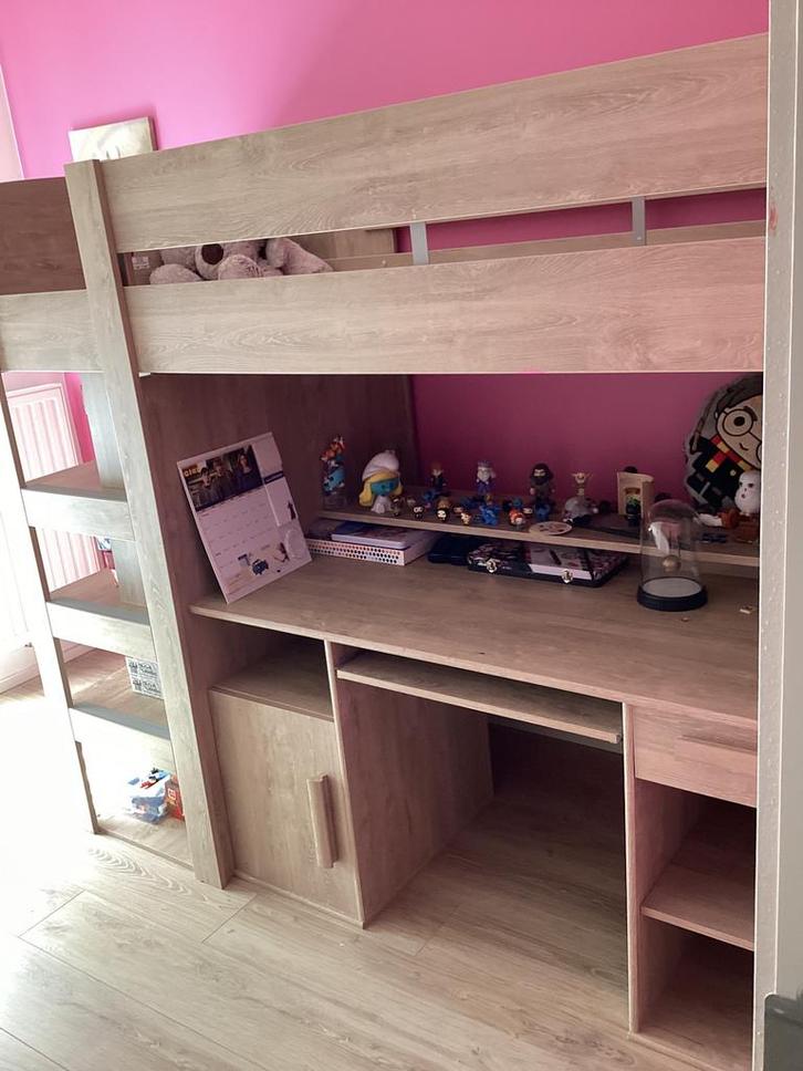 Gautier verhoogd bed/bureau/eikenhouten opbergset, Kinderen en Baby's, Kinderkamer | Stapelbedden en Hoogslapers, Gebruikt, Hoogslaper